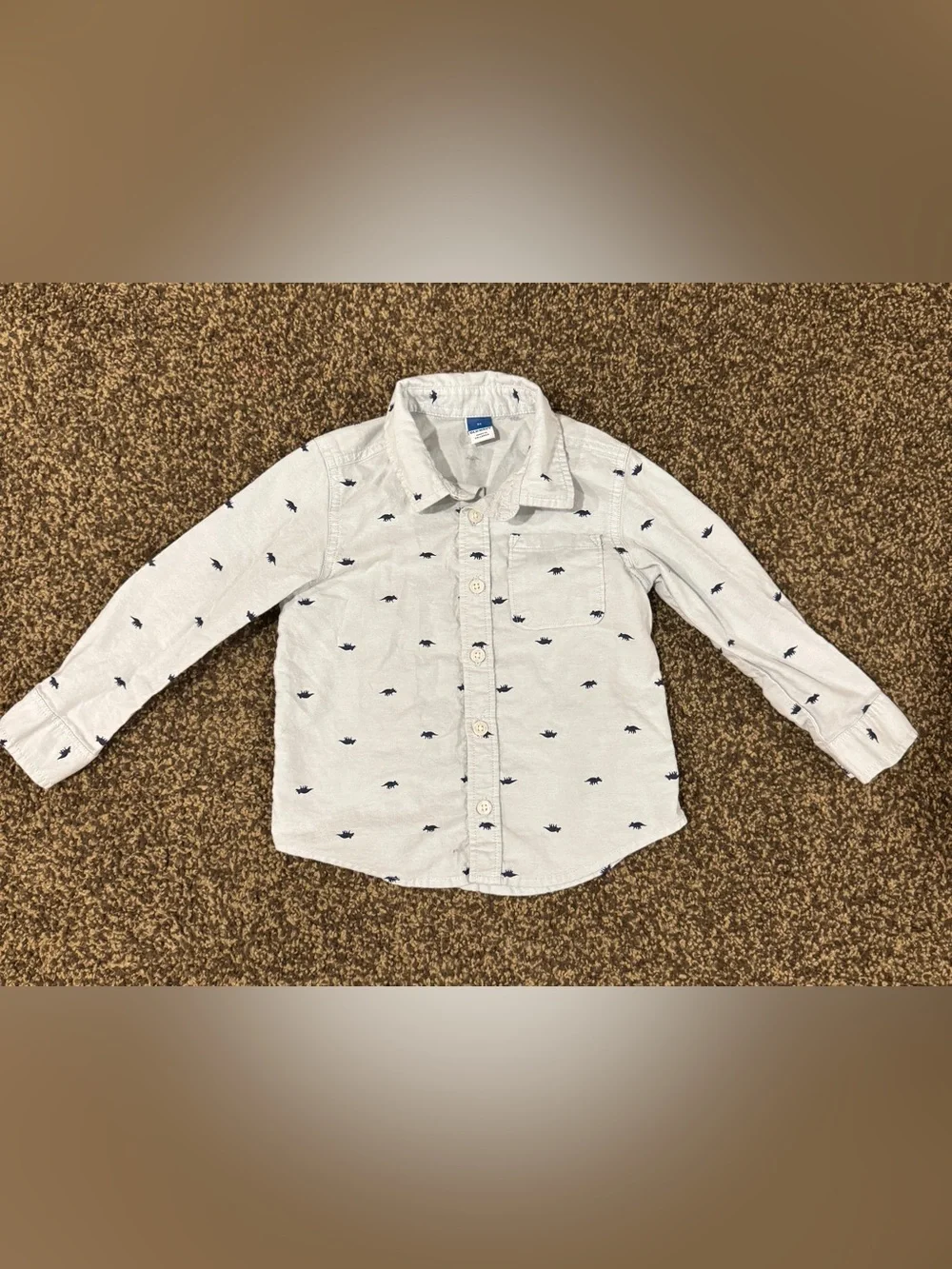 Boys 3T dinosaur long sleeve button-down shirt W/ brown cableknit sweater